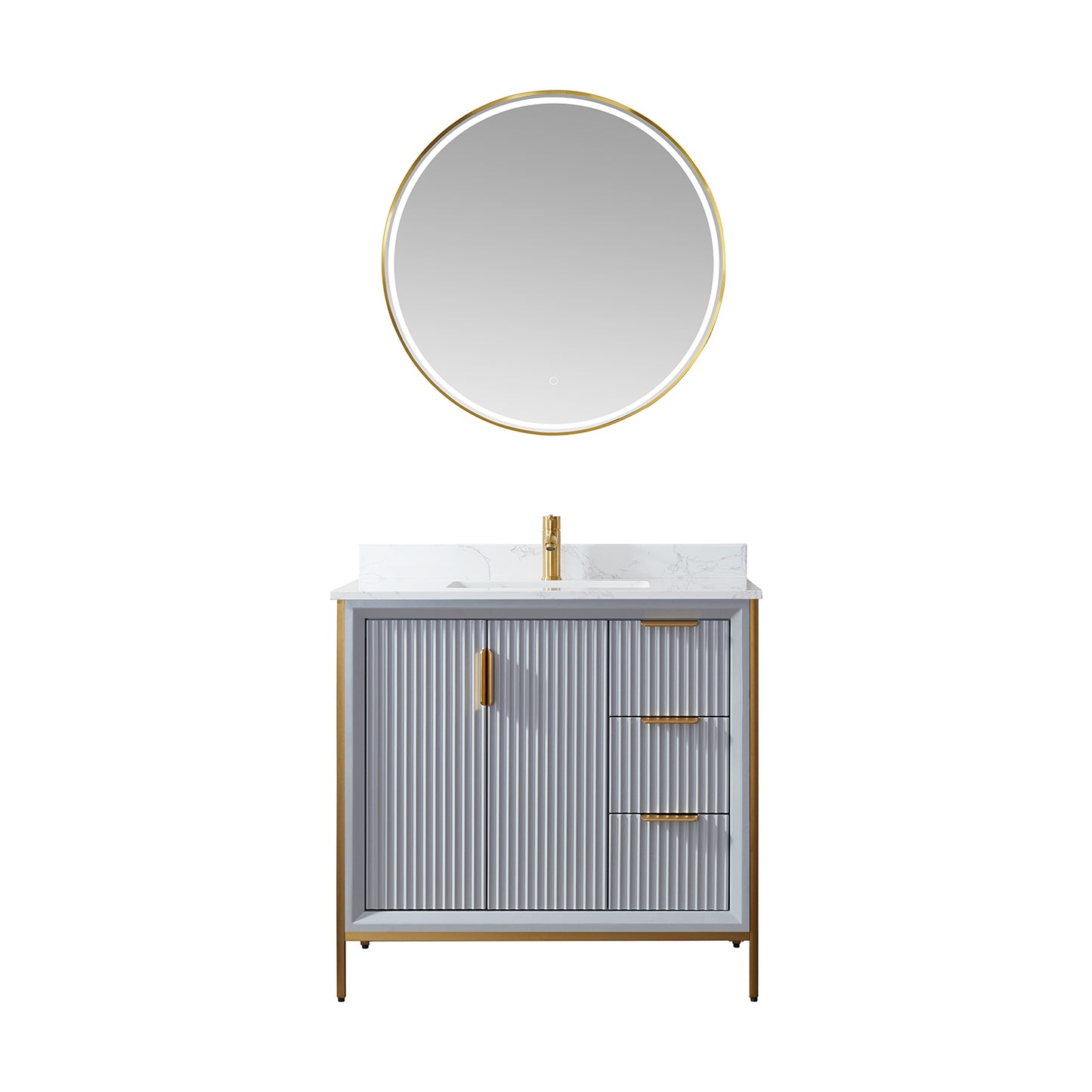 Granada 36" Vanity in Paris Grey with White Composite Grain Stone Countertop With Mirror