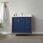 Granada 36" Vanity in Royal Blue with White Composite Grain Stone Countertop Without Mirror