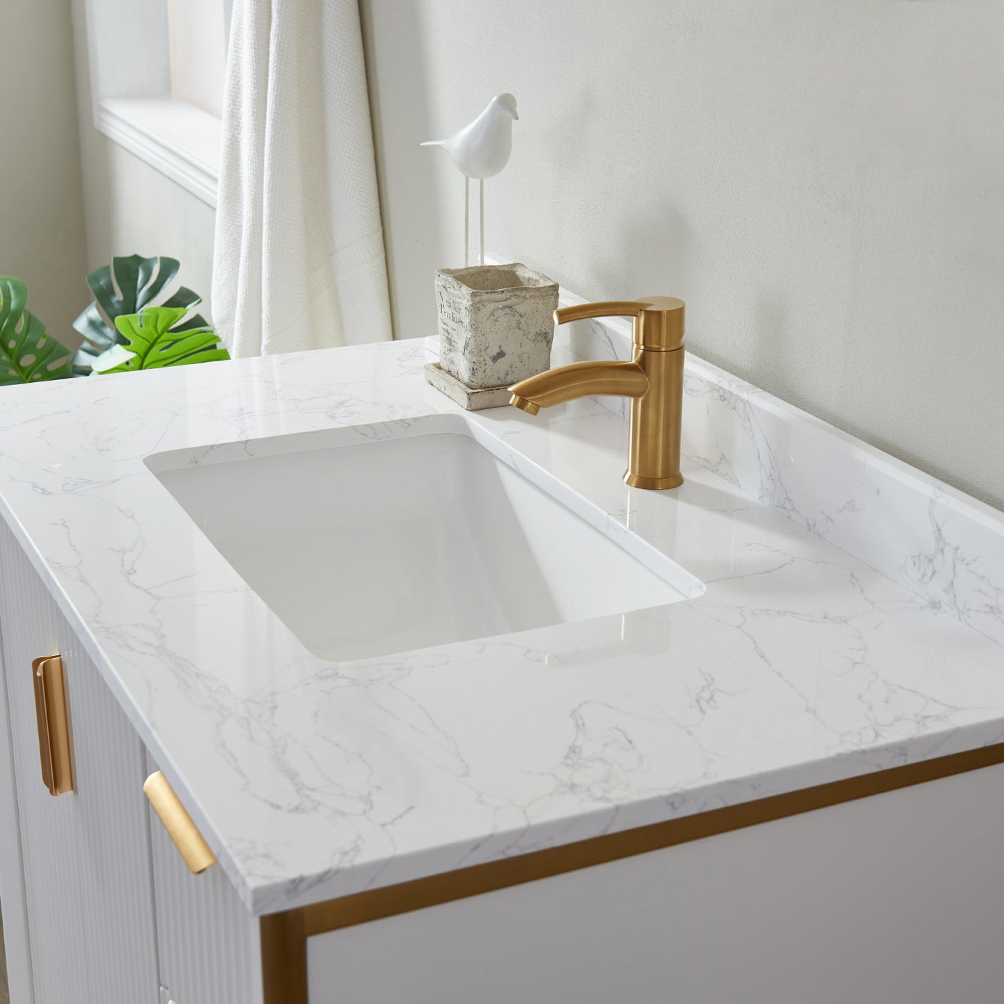 Granada 36" Vanity in White with White Composite Grain Stone Countertop Without Mirror