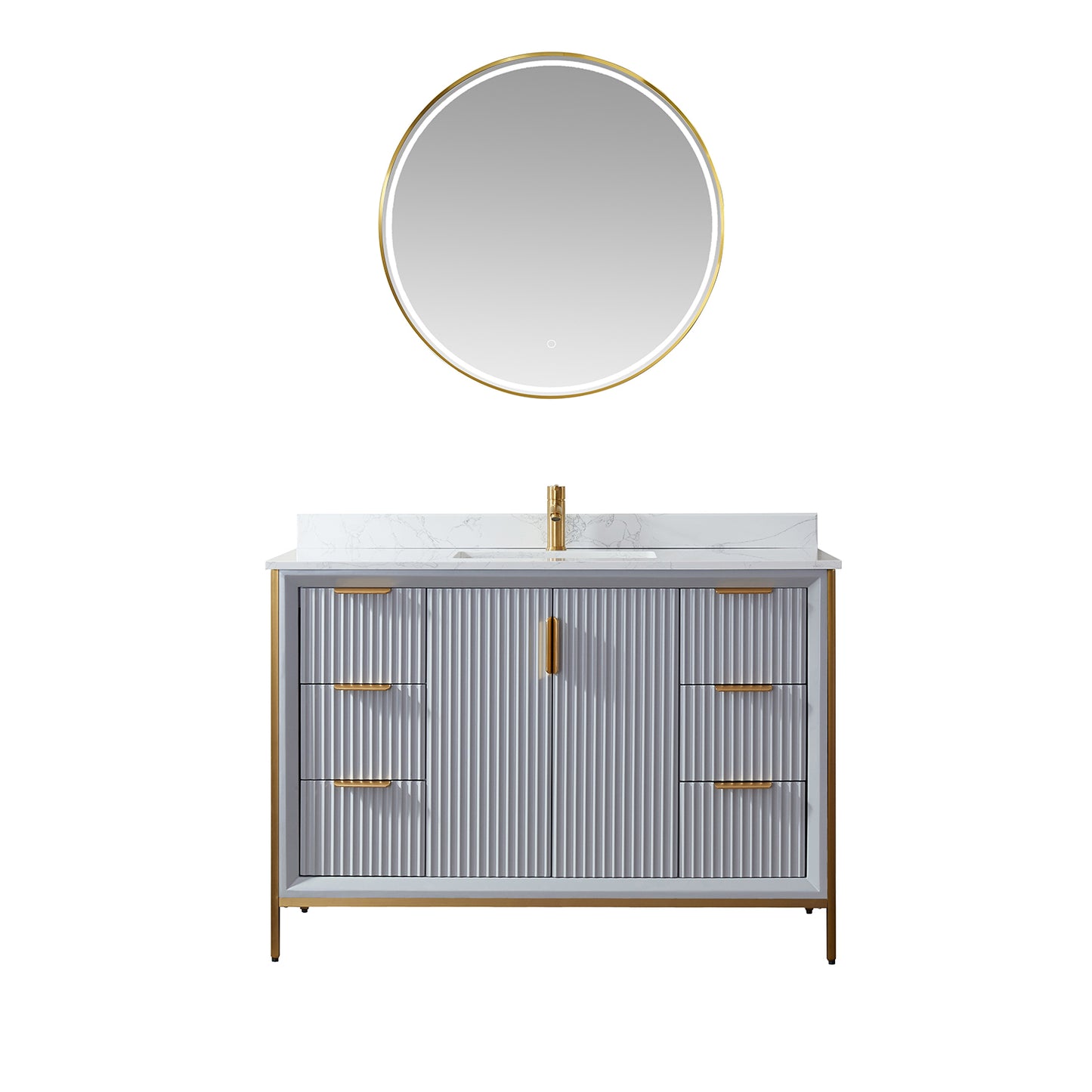 Granada 48" Vanity in Paris Grey with White Composite Grain Stone Countertop With Mirror