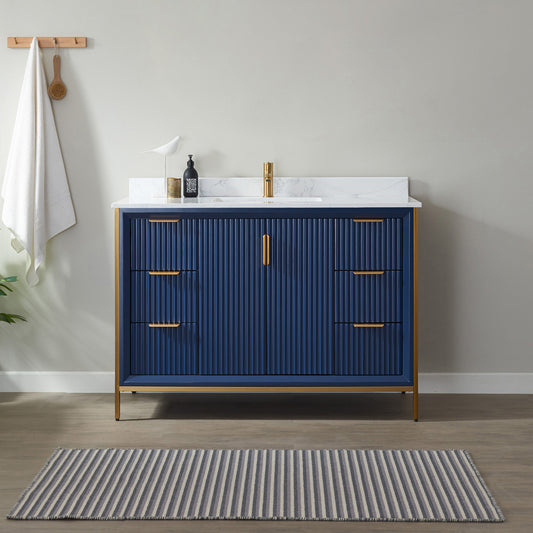 Granada 48" Vanity in Royal Blue with White Composite Grain Stone Countertop Without Mirror