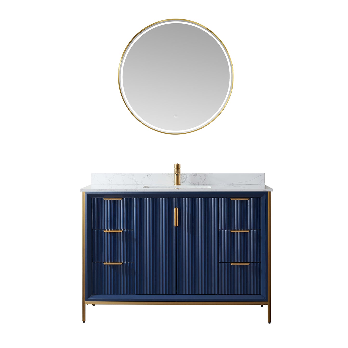 Granada 48" Vanity in Royal Blue with White Composite Grain Stone Countertop With Mirror