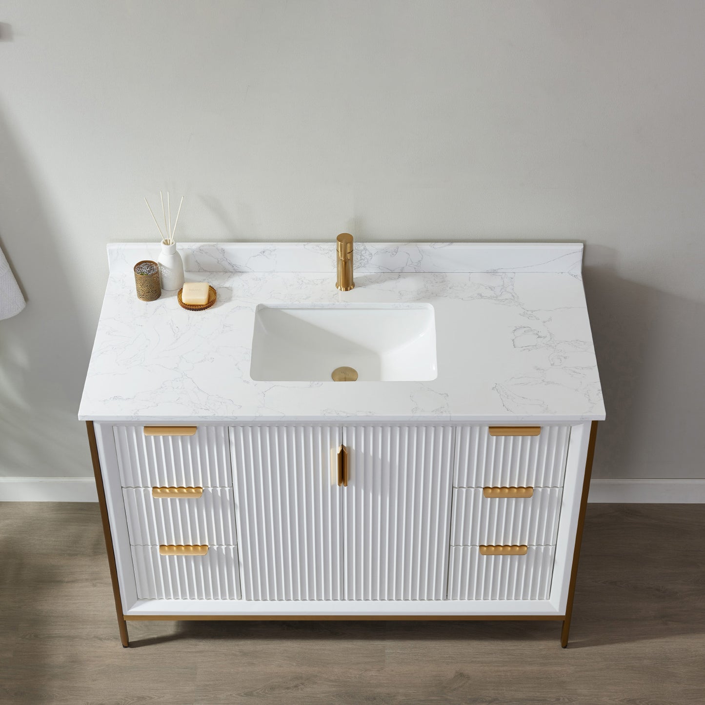 Granada 48" Vanity in White with White Composite Grain Stone Countertop Without Mirror