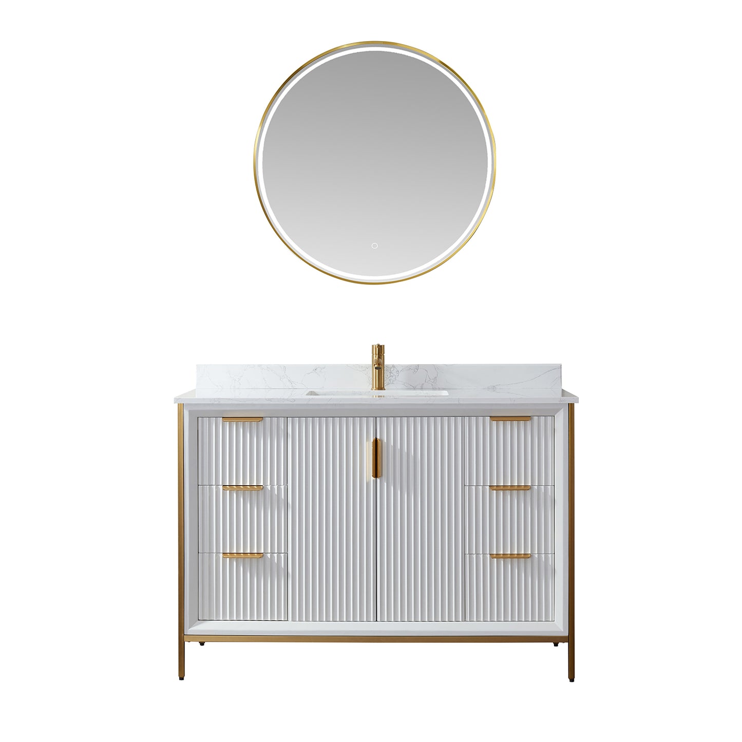 Granada 48" Vanity in White with White Composite Grain Stone Countertop With Mirror