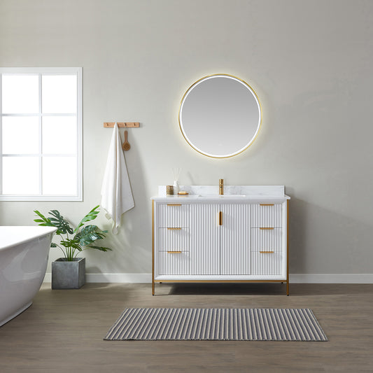 Granada 48" Vanity in White with White Composite Grain Stone Countertop With Mirror