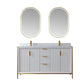 Granada 60" Vanity in White with White Composite Grain Stone Countertop With Mirror