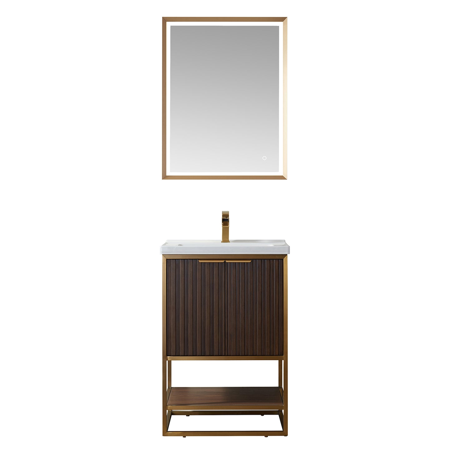Donostia 24" Vanity in Walnut with Ceramic under-mount Sink With Mirror