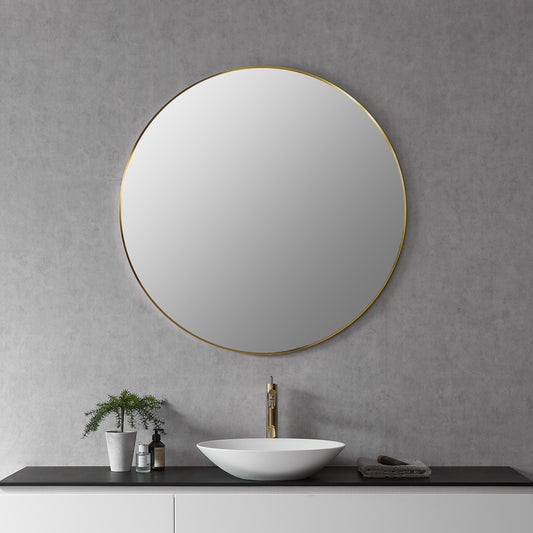 Liceo 42" Circle Bathroom/Vanity Brushed Gold Aluminum Framed Wall Mirror