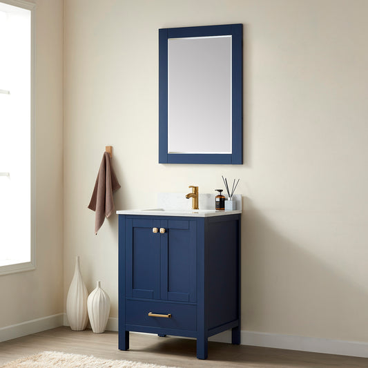 Shannon 24" Single Vanity in Royal Blue and Composite Carrara White Stone Countertop and Mirror