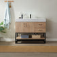 Alistair 42B" Single Vanity in North American Oak with White Grain Stone Countertop Without Mirror