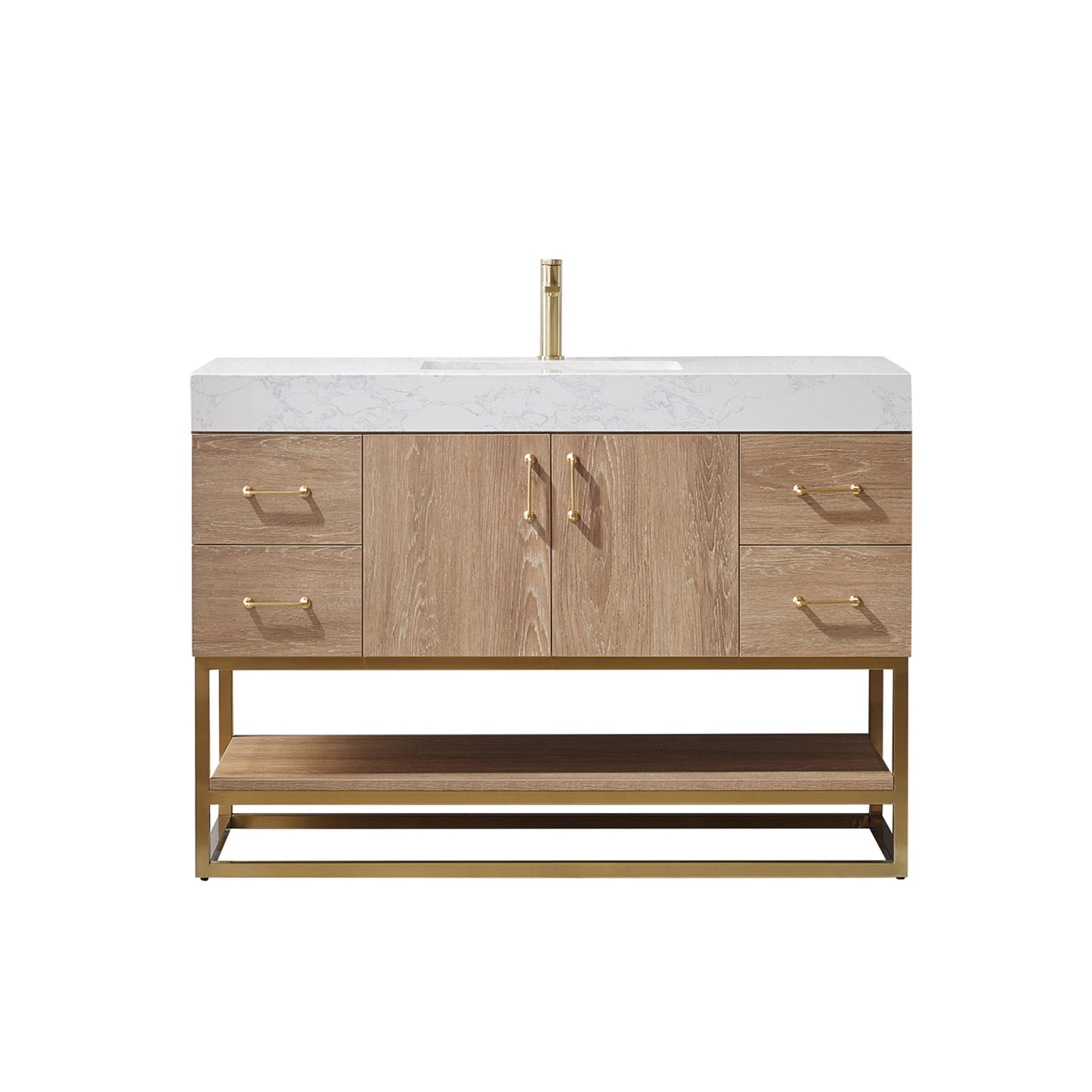 Alistair 48" Single Vanity in North American Oak with White Grain Stone Countertop Without Mirror