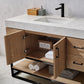 Alistair 48B" Single Vanity in North American Oak with White Grain Stone Countertop With Mirror
