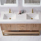 Alistair 60" Double Vanity in North American Oak with White Grain Stone Countertop With Mirror