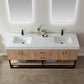 Alistair 72B" Double Vanity in North American Oak with White Grain Stone Countertop With Mirror