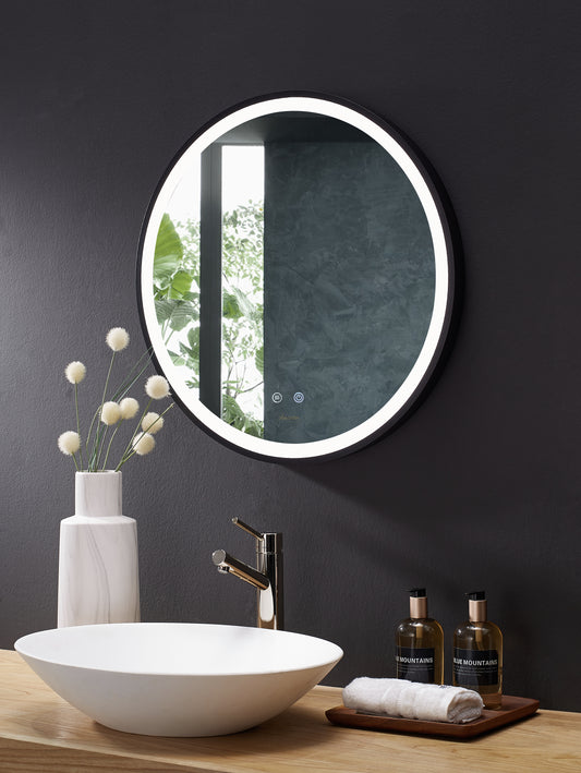 CIRQUE 30 in. Round LED Black Framed Mirror with Defogger and Dimmer