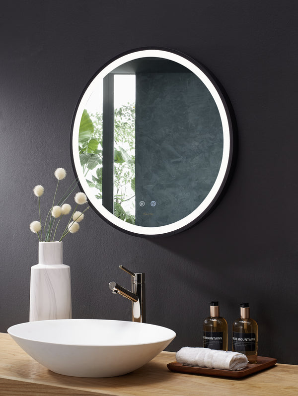 CIRQUE 24 in. Round LED Black Framed Mirror with Defogger and Dimmer