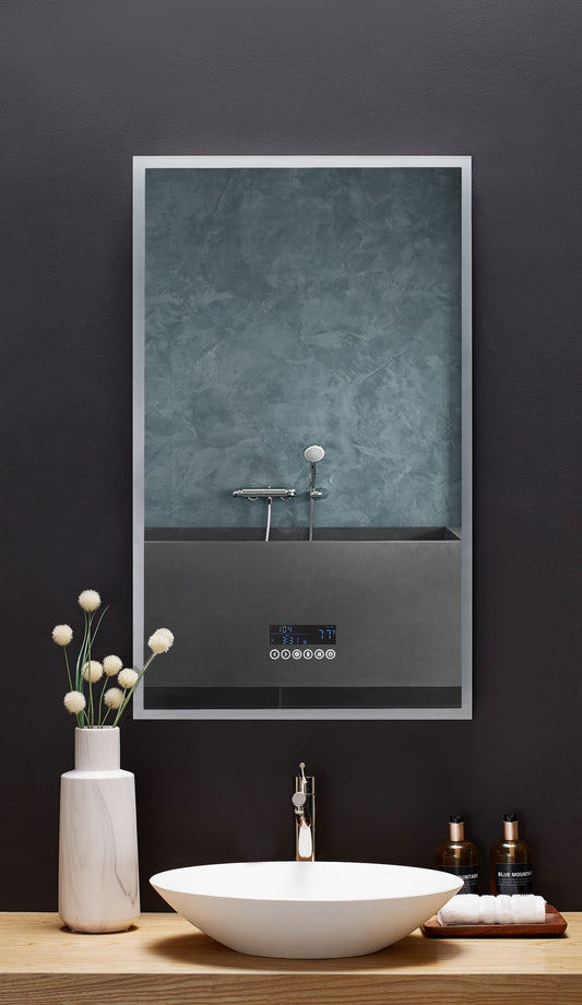 IMMERSION 24 in. x 40 in. LED Frameless Mirror with Bluetooth, Defogger and Digital Display