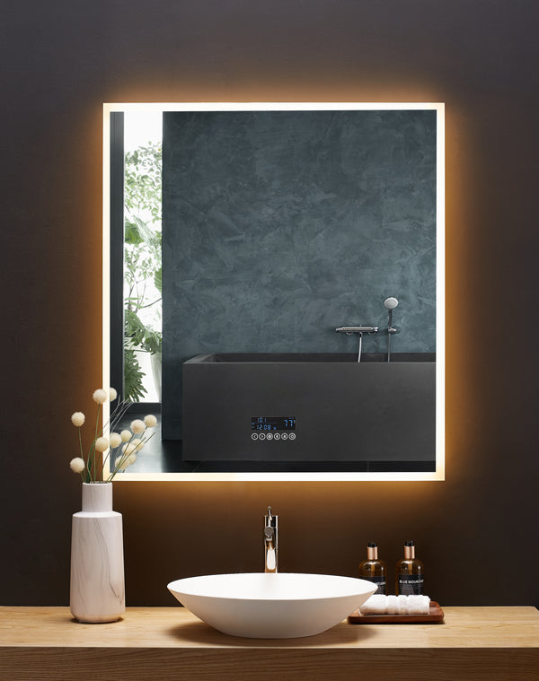 IMMERSION 36 in. x 40 in. LED Frameless Mirror with Bluetooth, Defogger  and Digital Display