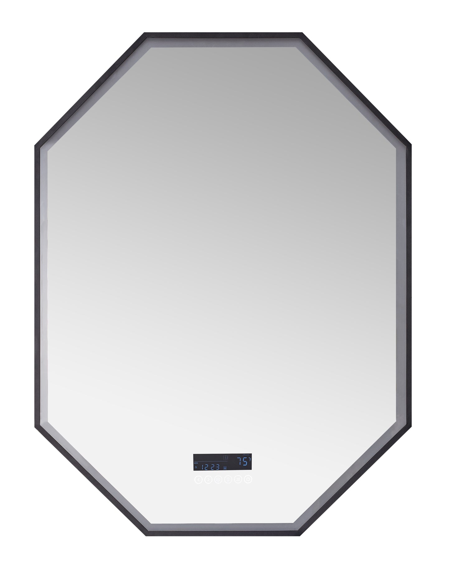 OTTO 24 in. x 40 in. LED Octagon Black Framed Mirror with Bluetooth and Digital Display