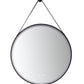 SANGLE 30 in. Round LED Black Framed Mirror with Defogger and Vegan Leather Strap