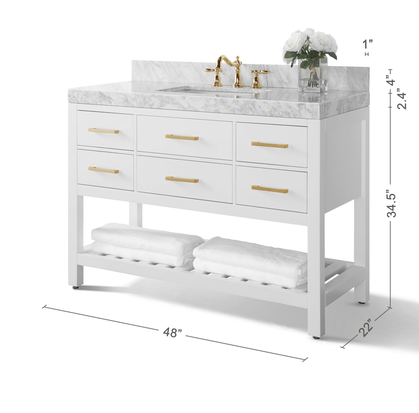 Elizabeth 48 in. Bath Vanity Set in White with Gold Hardware