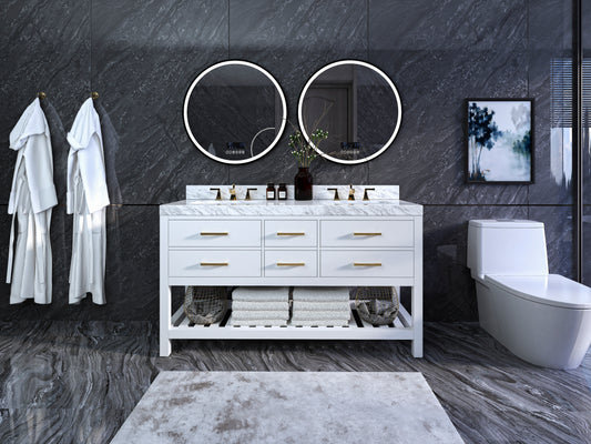 Elizabeth 60 in. Bath Vanity Set in White with Gold Finish Hardware