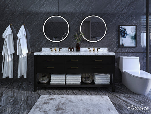 Elizabeth 72 in. Bath Vanity Set in Black Onyx with Gold Finish Hardware