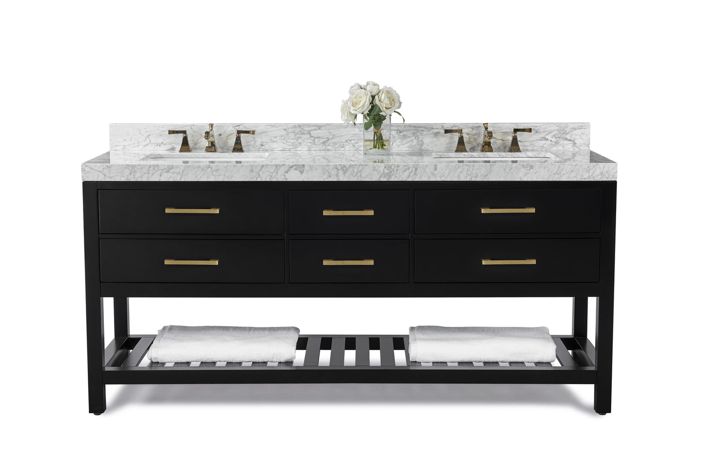 Elizabeth 72 in. Bath Vanity Set in Black Onyx with Gold Finish Hardware