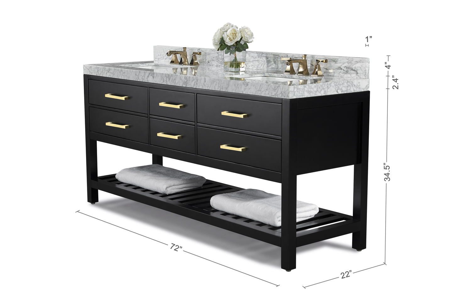 Elizabeth 72 in. Bath Vanity Set in Black Onyx with Gold Finish Hardware