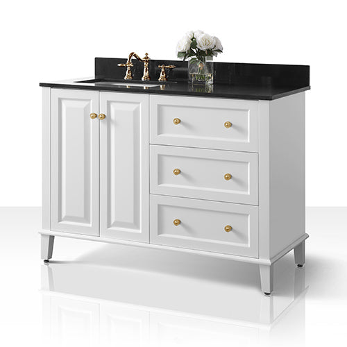 Hannah 48 in. Off Centered Left Bath Vanity Set in White with Gold Finish Hardware