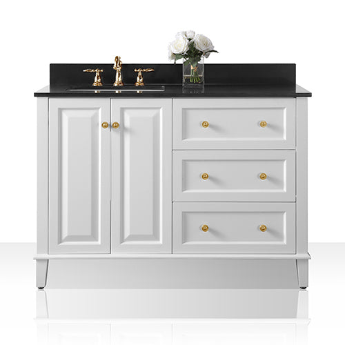 Hannah 48 in. Off Centered Left Bath Vanity Set in White with Gold Finish Hardware