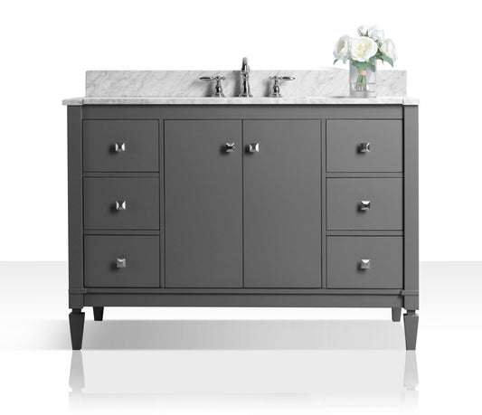 Kayleigh 48 in. Bath Vanity Set in Sapphire Gray with Carrara White Marble Countertop