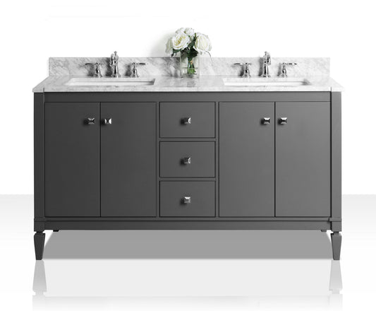 Kayleigh 60 in. Bath Vanity Set in Sapphire Gray with Carrara White Marble Countertop