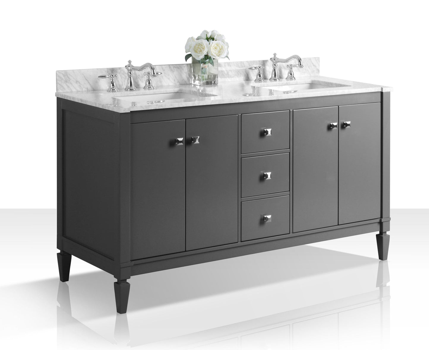 Kayleigh 60 in. Bath Vanity Set in Sapphire Gray with Carrara White Marble Countertop