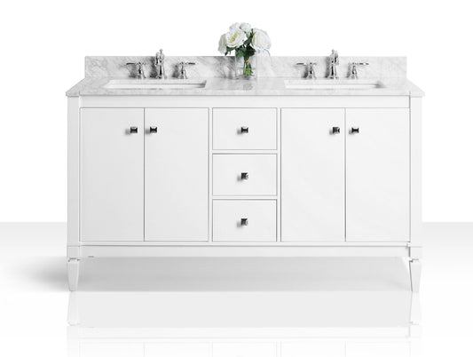 Kayleigh 60 in. Double Bath Vanity Set in White with Carrara White Marble Countertop