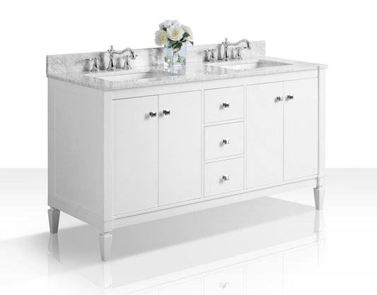 Kayleigh 60 in. Double Bath Vanity Set in White with Carrara White Marble Countertop