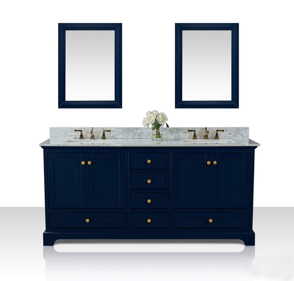 Audrey 72 in. Bath Vanity Set in Heritage Blue with 24 in. Mirrors