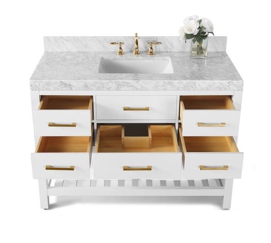 Elizabeth 48 in.Bath Vanity Set in White with 28 in. Mirror