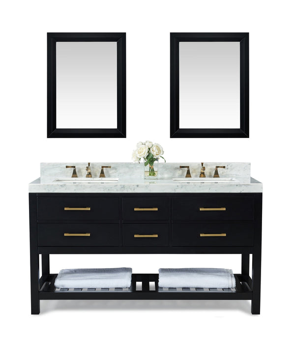 Elizabeth 60 in. Bath Vanity Set in Black Onyx with  24 in. Mirrors