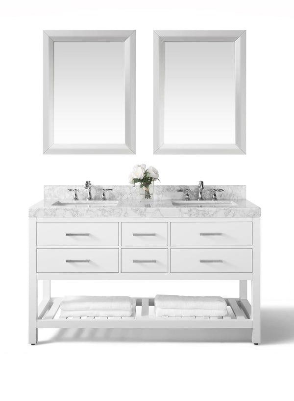 Elizabeth 60 in. Bath Vanity Set in White with 24 in. Mirror