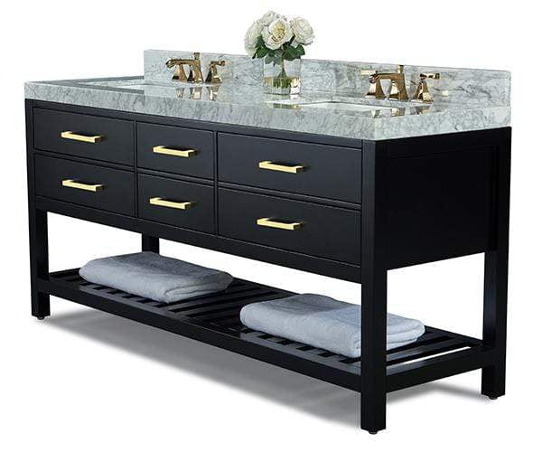 Elizabeth 72 in. Bath Vanity Set in Black Onyx with 24 in. Mirrors and Gold Finish Hardware