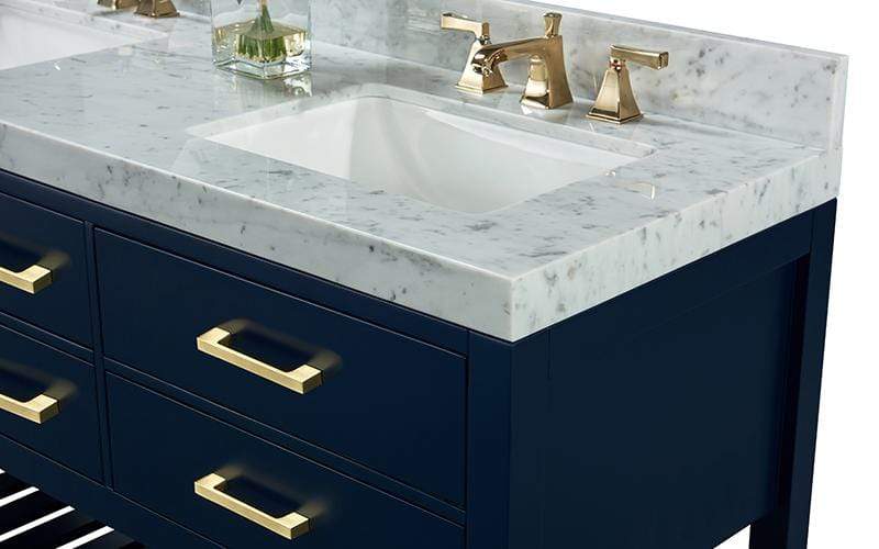 Elizabeth 72 in. Bath Vanity Set in Heritage Blue with 24 in. Mirrors and Gold Finish