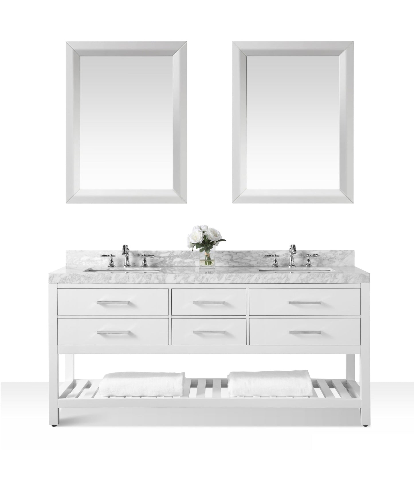 Elizabeth 72 in. Bath Vanity Set in White with 24 in. Mirror