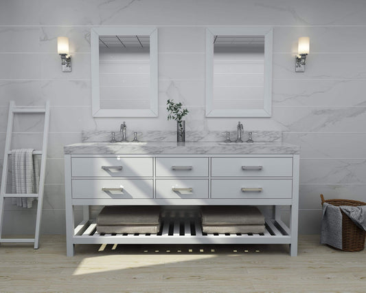 Elizabeth 72 in. Bath Vanity Set in White with 24 in. Mirror