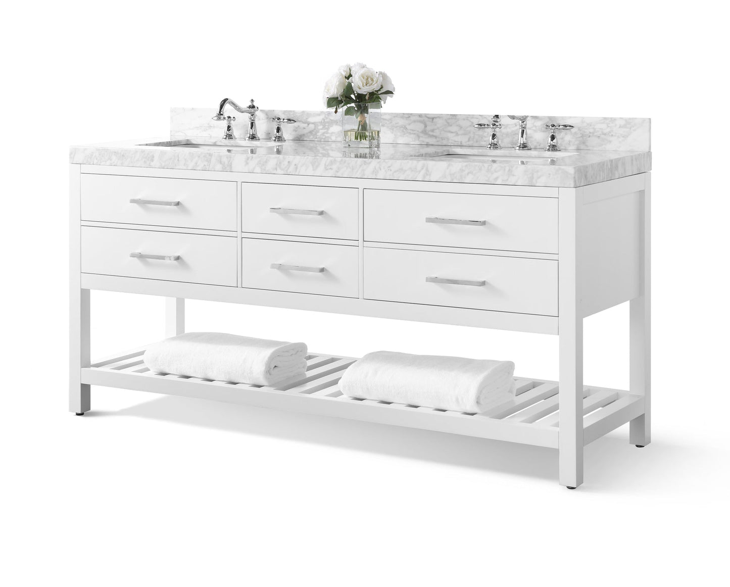 Elizabeth 72 in. Bath Vanity Set in White with 24 in. Mirror