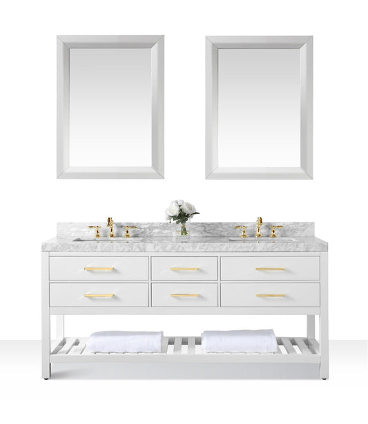 Elizabeth 72 in. Bath Vanity Set in White with 24 in. Mirrors and Gold Finish