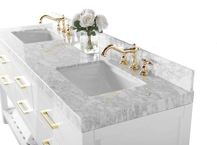 Elizabeth 72 in. Bath Vanity Set in White with 24 in. Mirrors and Gold Finish