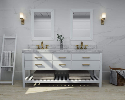 Elizabeth 72 in. Bath Vanity Set in White with 24 in. Mirrors and Gold Finish