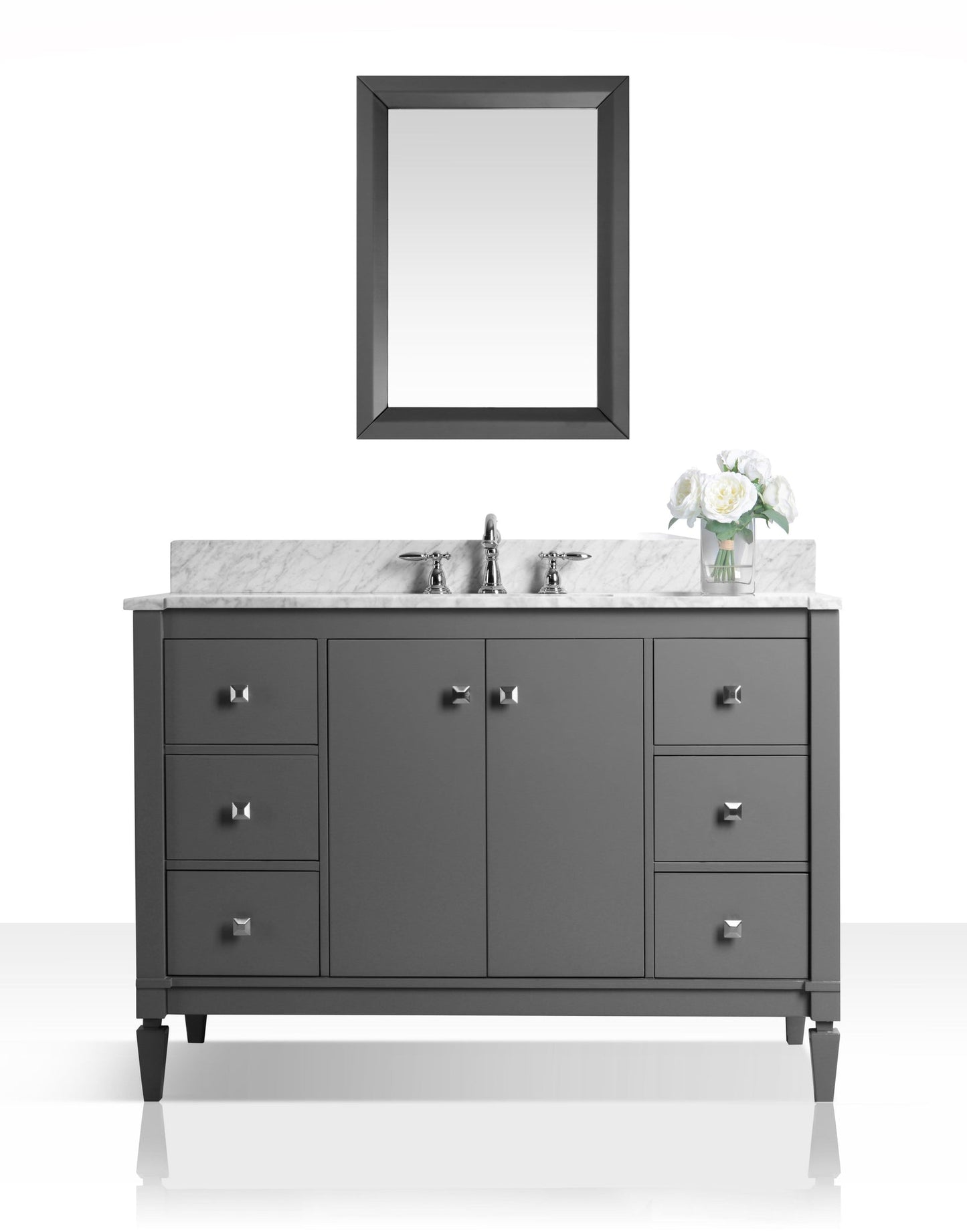 Kayleigh 48 in. Bath Vanity Set in Sapphire Gray with 28 in. Mirror and Carrara White Marble Countertop