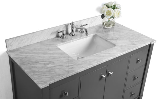 Kayleigh 48 in. Bath Vanity Set in Sapphire Gray with 28 in. Mirror and Carrara White Marble Countertop